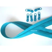 Zertifiziert Endlos Reißverschluss türkis, Set 2m + 6 Zipper
