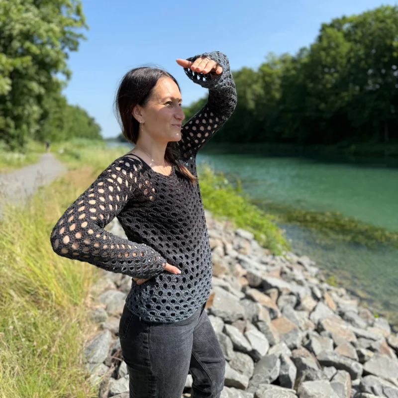 Beliebt HäkelSet inkl. PDF-Häkelanleitung LoLa 4fach Pulli Loch an Loch Lady Black