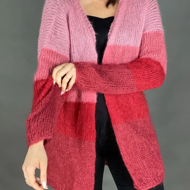 Kostenloser Rückversand Strickset inkl. PDF-Strickanleitung Diva 4fach KidMohair Jacke Koralle