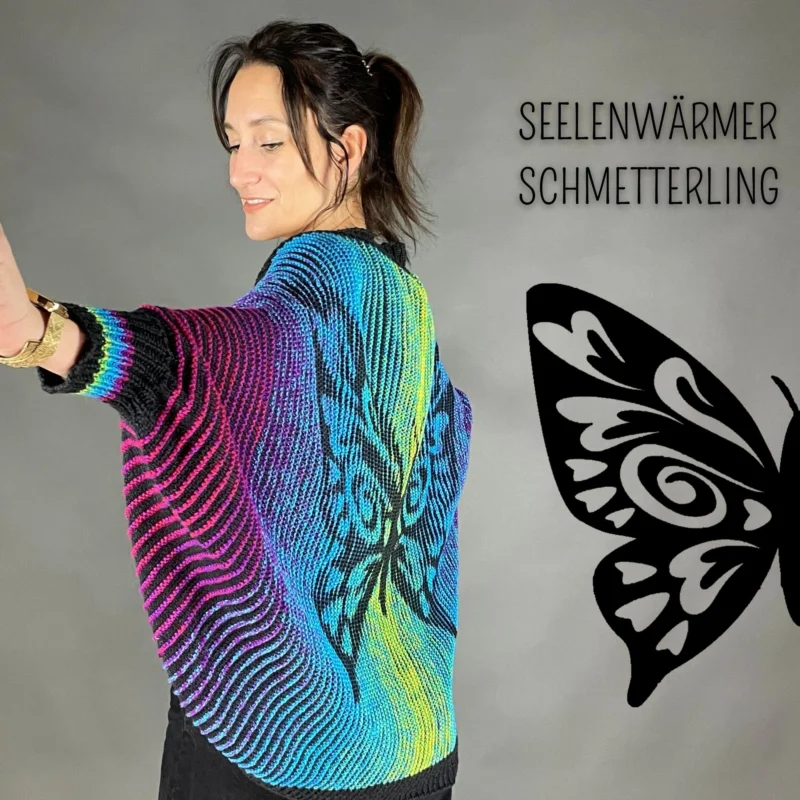 Gratis Versand StrickSet inkl. PDF-Strickanleitung LoLa 8fach Illusionsstricken Seelenwärmer Schmetterling