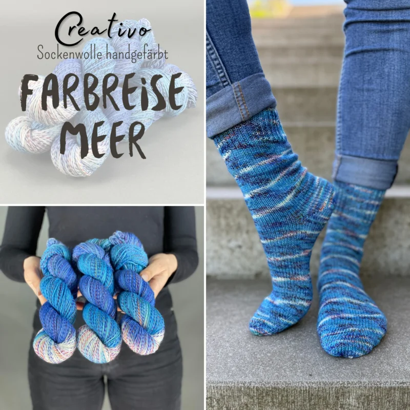 Creativo Sockenwolle handgefärbt 100g Farbreise Meer Mega-Angebot