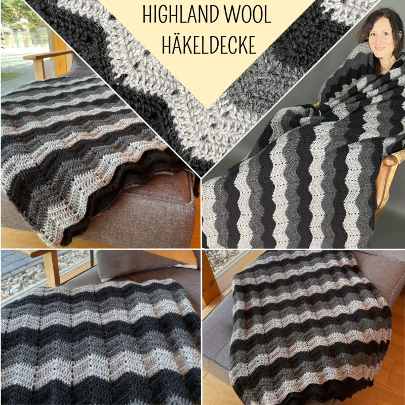 HäkelSet inkl. PDF-Häkelanleitung Highland Wool 200 Decke Zackentraum Schnäppchen