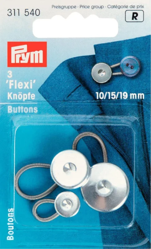 Zertifiziert Flexi-Knöpfe mit Schlaufe je 1x10, 15 + 19 mm