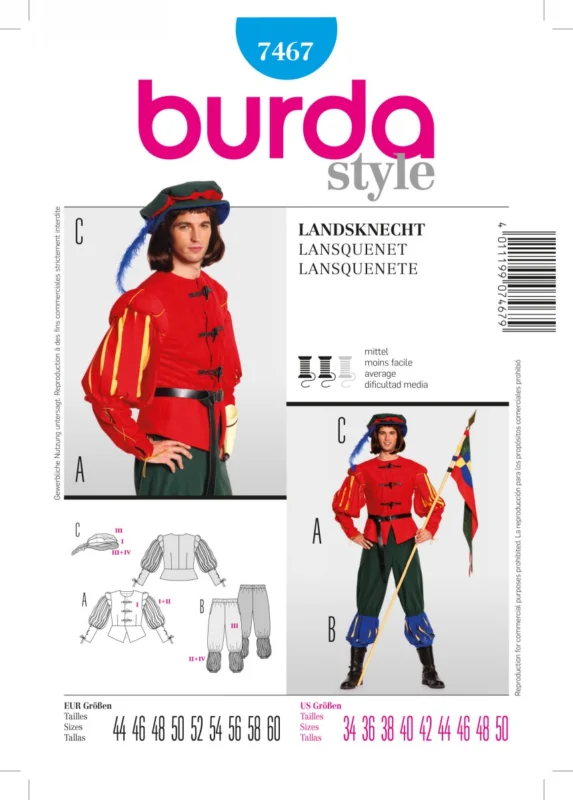 Geprüft Burda Schnittmuster 7467 Landsknecht