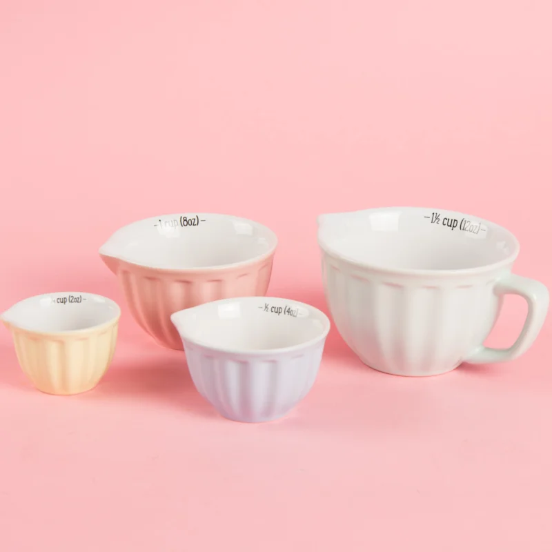 Tassen Messbecher Set 4 Teilig Porzellan Pastell Töne Neuheit