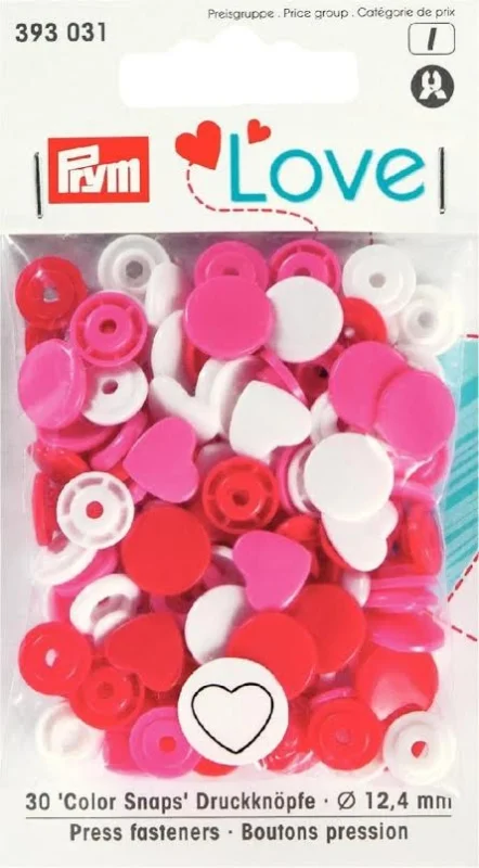 Garantierte Lieferung Prym Color Snaps Druckknöpfe Herz Ø12,4mm weiß rosa rot 30 Stück