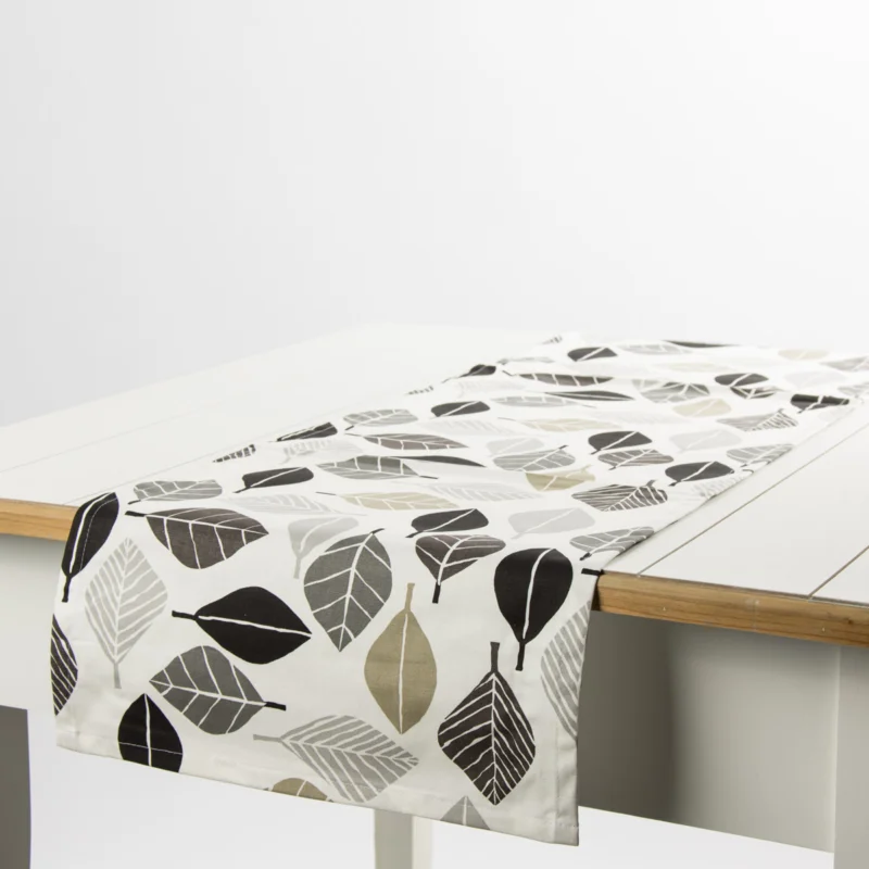 Solange Der Vorrat Reicht Schöner Leben Tischläufer Blätter weiß grau khaki 40x160cm