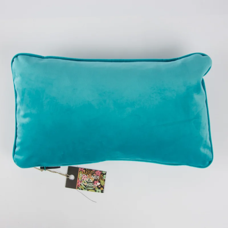 SCHÖNER LEBEN.Samtkissen mit Kederumrandung und Federfüllung türkis 30x50cm Super-Preis