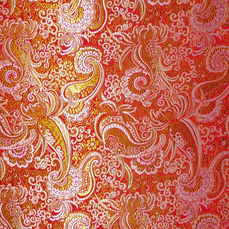 Rabatt Lurex Jaquard Stoff Paisley Ornament rot goldfarbig