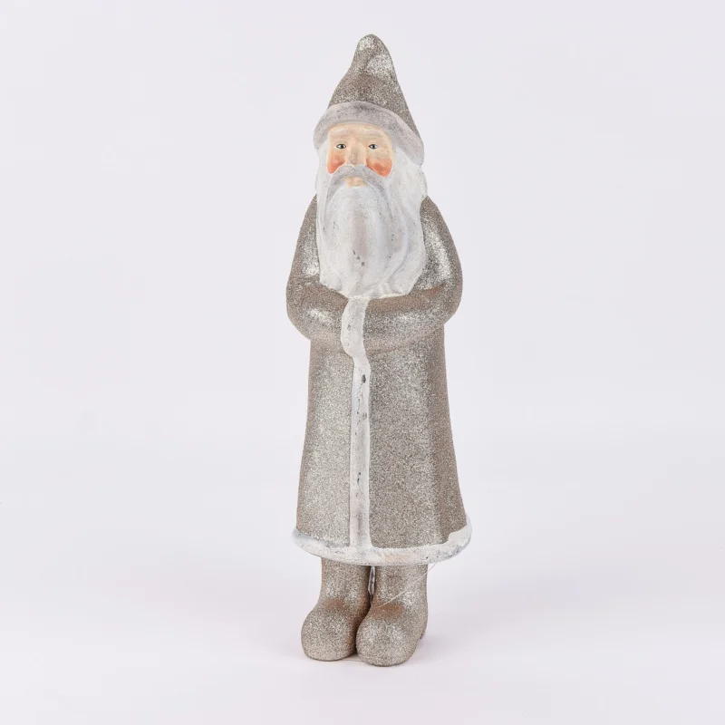 Zertifiziert Weihnachten Weihnachtsmann Santa Claus Dekofigur goldfarbig Glitzer 42x12cm
