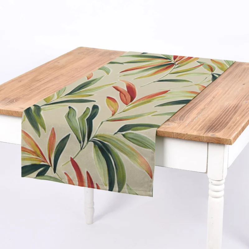 Kracherpreis SCHÖNER LEBEN. Tischläufer Blätter Zweige beige grün rot 40x160cm