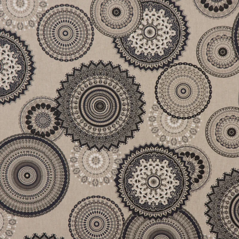 Schnäppchen Dekostoff Halbpanama Leinenlook Mandalas natur grau 1,40m Breite