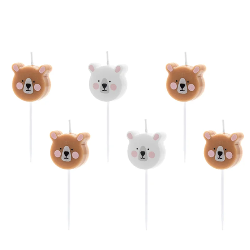 Zertifiziert Geburtstagskerzen Set Bär braun weiß 6 Stück 3cm
