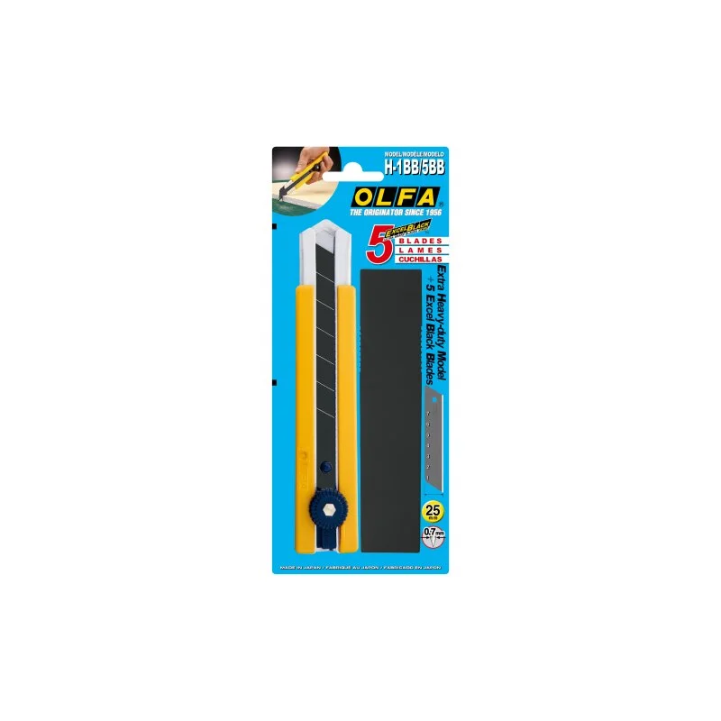 Zertifiziert Olfa Heavy-Duty Cuttermesser 25 mm mit 5 Ersatzklingen (H-1BB/5BB)