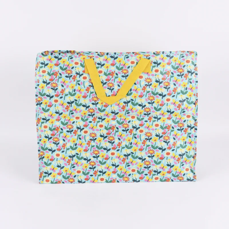 XXL Shopper Schmetterlinge und Blumen aus recycelten Material blau bunt 55x48x28cm Preiswert