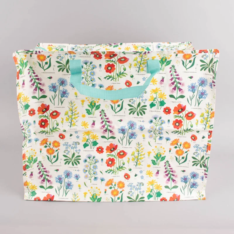 XXL Shopper Wildblumen aus recyceltem Material weiß bunt 55x48x28cm Versand Am Gleichen Tag