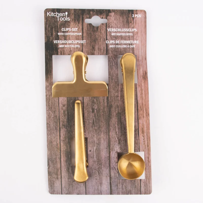 Verschlussklammern Kaffeelöffel Edelstahl goldfarben 11,5x1,5cm 3er Set Sofort Bestellen