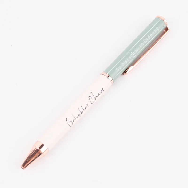 Billig Grafik Werkstatt Premium Kugelschreiber Geliebtes Chaos rosa altgrün rosegoldfarbig 13,5cm