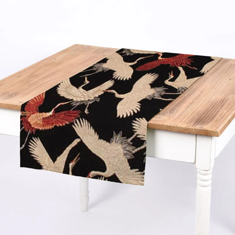 Knallerangebot SCHÖNER LEBEN. Tischläufer Gobelin Cranebird Paradise Kraniche schwarz beige rot 40x160cm