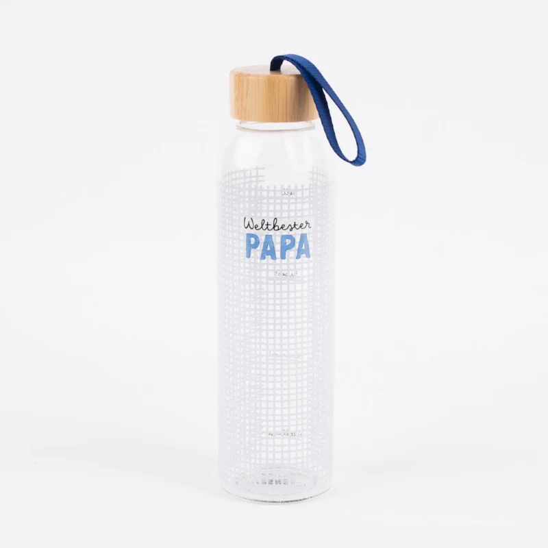 Zertifiziert Grafik Werkstatt Trinkflasche aus Glas Weltbester Papa kariert 550ml
