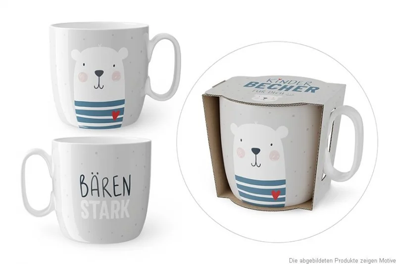 Neuheit La Vida Kinder Becher Bärenstark Bär Porzellan grau weiß blau 7,4x6,8cm
