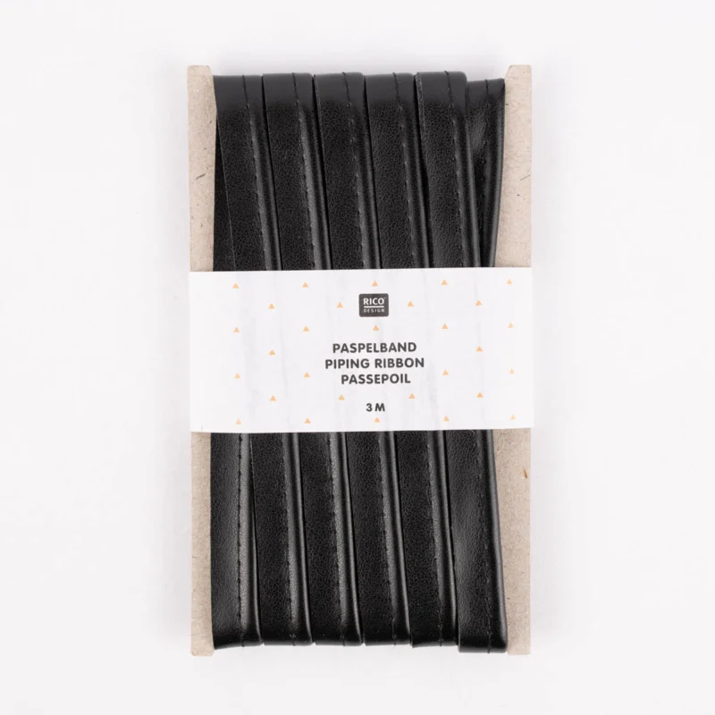 Rico Design Paspelband Kunstleder einfarbig schwarz 3 Meter Kracherpreis
