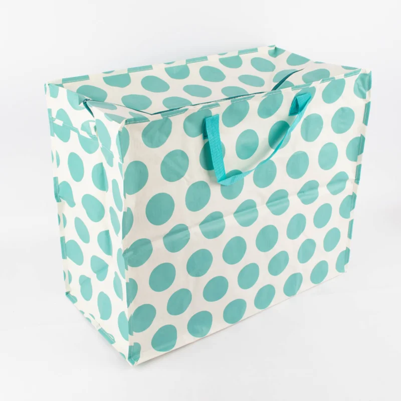 XXL Shopper Punkte aus recyceltem Material weiß türkis 55x48x28cm Heißes Angebot