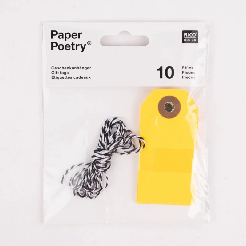 Gratis Versand Rico Design Papieranhänger Etikett neongelb schwarz weiß 10 Stück