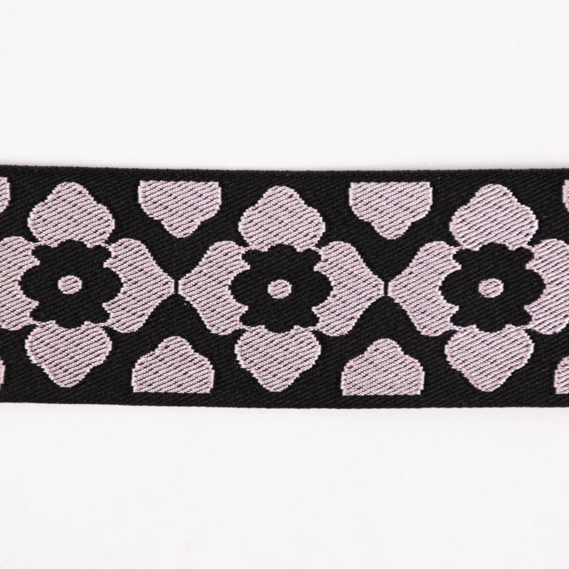 Zertifiziert Jacquard-Borte Webborte orientalische Blumen schwarz rosa 40mm breit