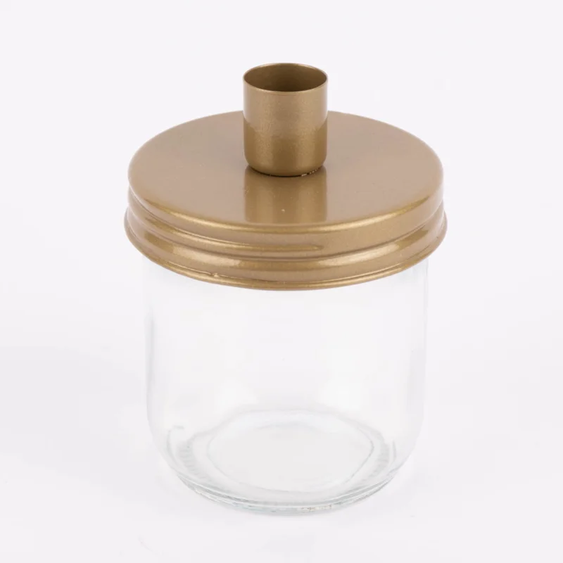 Zertifiziert Kerzenhalter für Stabkerzen mit Dekoglas Metall u. Glas goldfarbig schimmernd klein 9x11cm