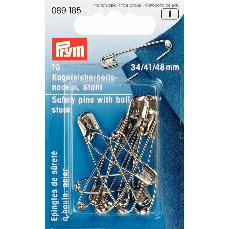 Zertifiziert Prym Kugel-Sicherheitsnadeln Stahl 34/41/48 mm silberfarbig (10 Stück)
