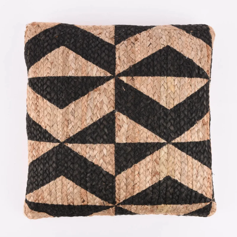 Jute Dekokissen Flechtmuster Geometrieprint natur schwarz 40x40cm Sale
