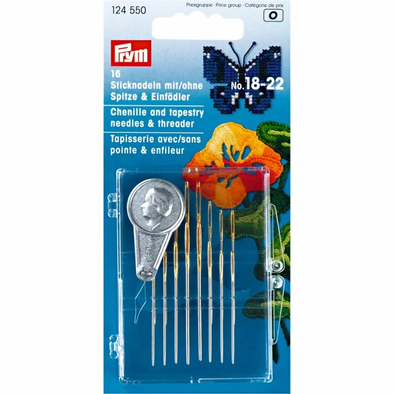 Zertifiziert Prym Tapestry + Chenille Needles assorted No. 18-22 silver col with threader (16 pcs)