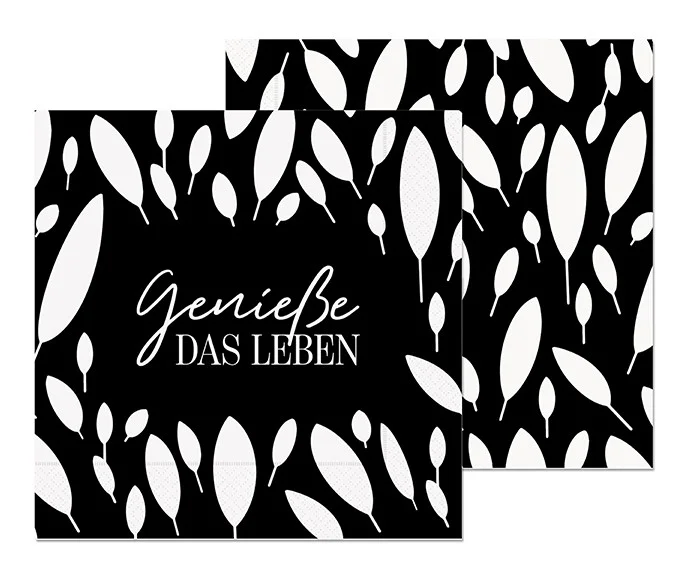 Kostenloser Rückversand La Vida Serviette Blätter Genieße das Leben 33x33cm schwarz weiß 3lagig 20 Stück