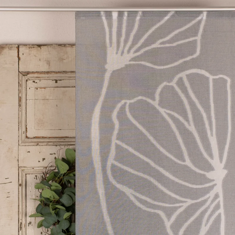 Gratis Versand Schiebevorhang Schiebegardine Scherli Gingko Blätter halbtransparent inkl. Technik grau 245x60cm