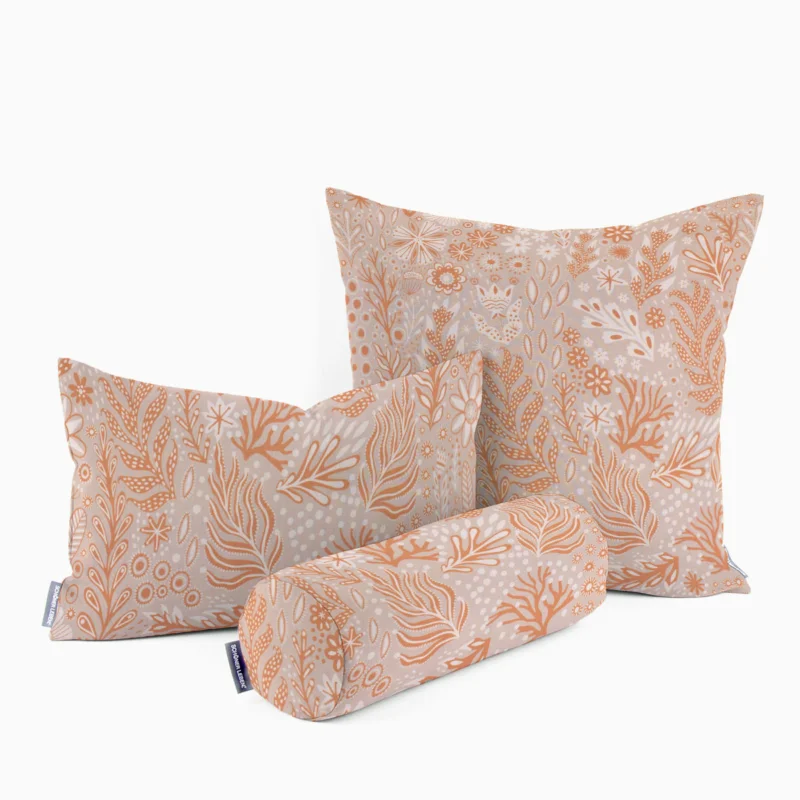 SCHÖNER LEBEN. Kissenhülle aus Baumwolle Blätter Blumen Gräser grau beige orange verschiedene Größen Schnäppchen
