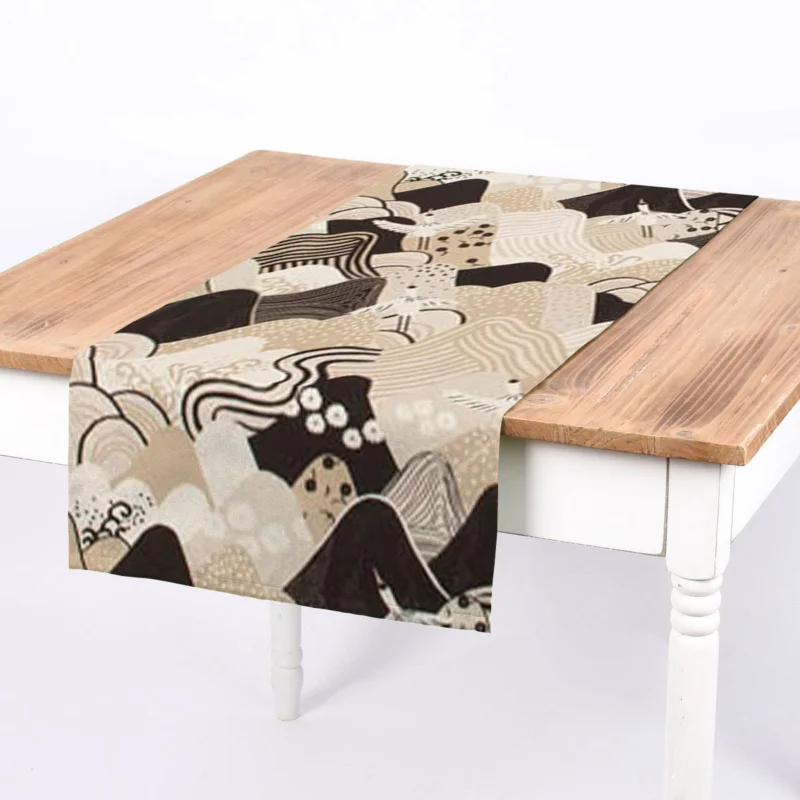 SCHÖNER LEBEN. Tischläufer Kraniche Hügel beige schwarz weiß 40x160cm Preisknaller