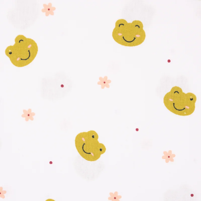 Bio Baumwollstoff Popeline Organic Kinderstoff Frogs Frösche weiß grün 1,50m Breite Saisonangebot