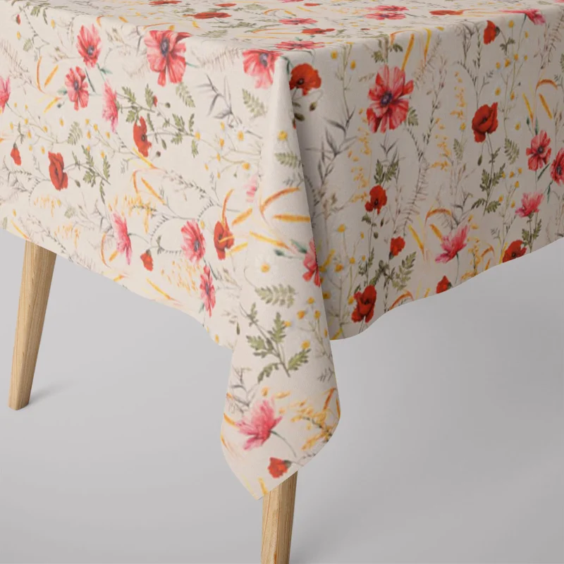 Neu Im Sortiment SCHÖNER LEBEN. Tischdecke Poppy Mohnblumen Kamille Getreide beige rot verschiedene Größen