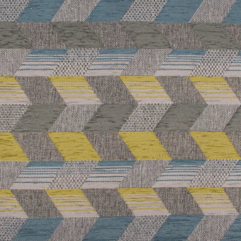 Must-Have Polsterstoff Dekostoff Jacquard Flachgewebe Mira Rechtecke schräg grau blau grün 1,40m Breite