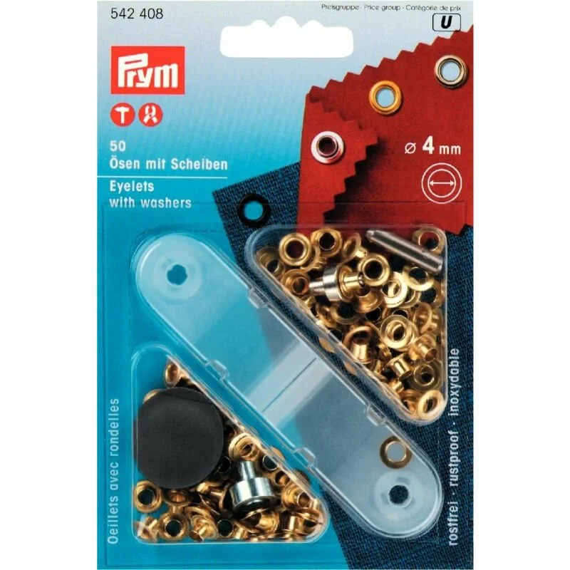 Zertifiziert Prym Oeillets + rondelles laiton 4 mm or + outil (50 pce)