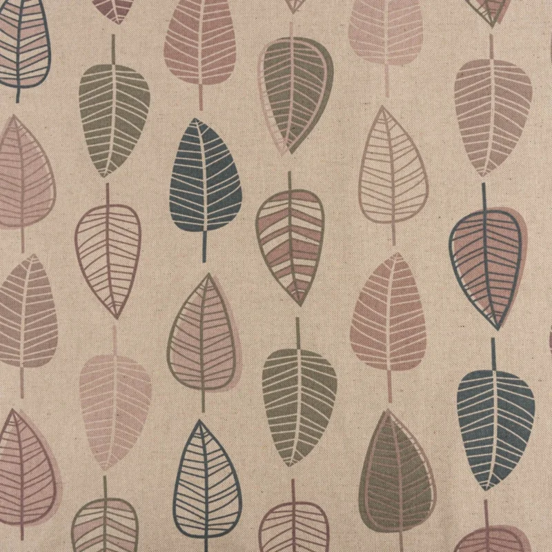 Neu Im Sortiment Dekostoff Halbpanama Leinenlook Scandi Retro Leaves Blätter natur rosa 1,40m Breite