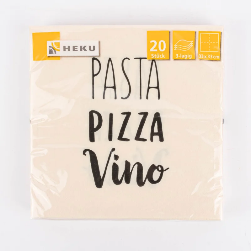 Zertifiziert Serviette Pasta Pizza Vino beige schwarz 33x33cm 3lagig 20 Stück