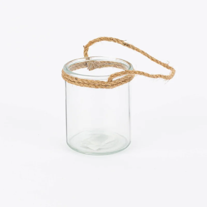 Windlicht mit Jutehenkel klein Glas farblos natur 12x10cm Schnäppchen