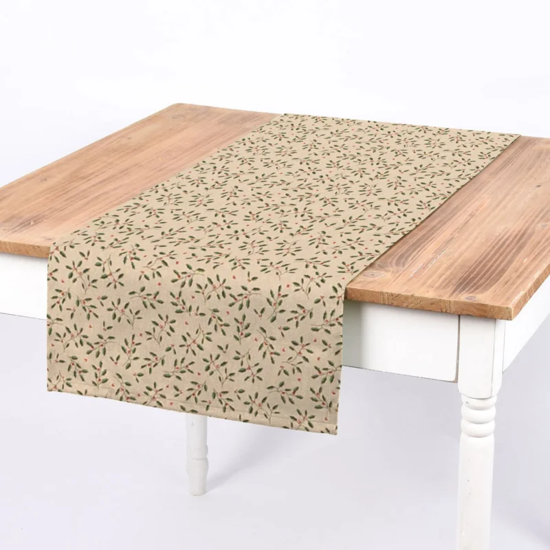 Tischläufer Little Holly Branch Stechpalmenzweige im Leinenlook natur grün 40x160cm von SCHÖNER LEBEN. Online Kaufen