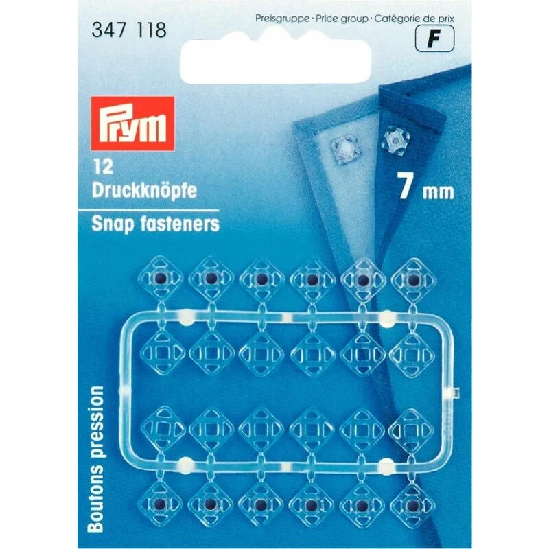 Prym Sew-On Snap Fasteners plastic square 7 mm transparent (12 pcs) Sonderaktion