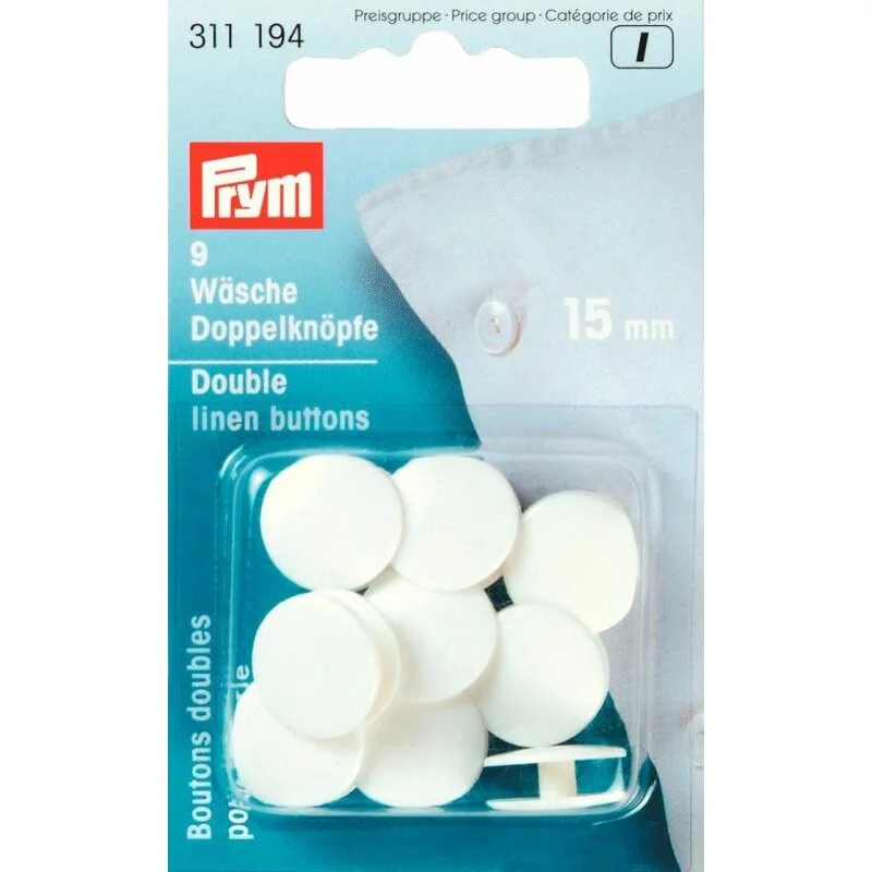 Abverkauf Prym Wäsche-Doppelknöpfe plastico 24'' 15 mm bianco (9 pezzi)