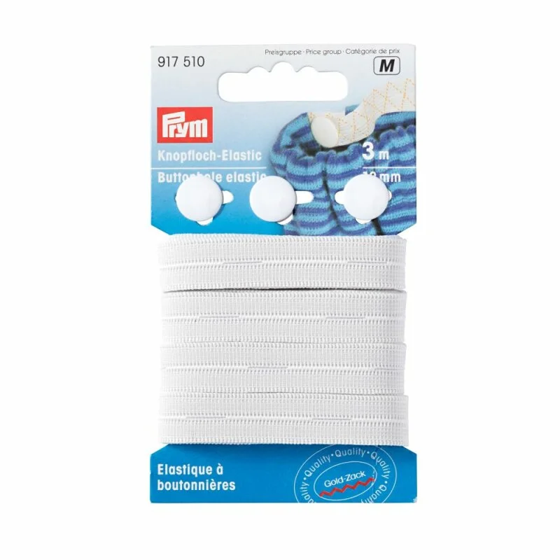 Prym Elastique à boutonnières avec 3 boutons 12 mm blanc (3 m) Meistverkauft