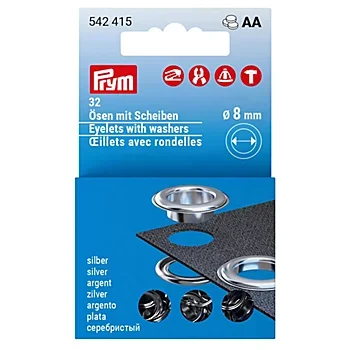Prym Nähfrei-Ösen mit Scheiben, Größe: 8 mm Ø, Inhalt: 32 Stück Neu