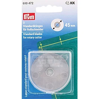 Zertifiziert Prym Ersatzklingen, gerade Linie, für Maxi Rollschneider, Größe: 45 mm Ø, Inhalt: 3 Stück